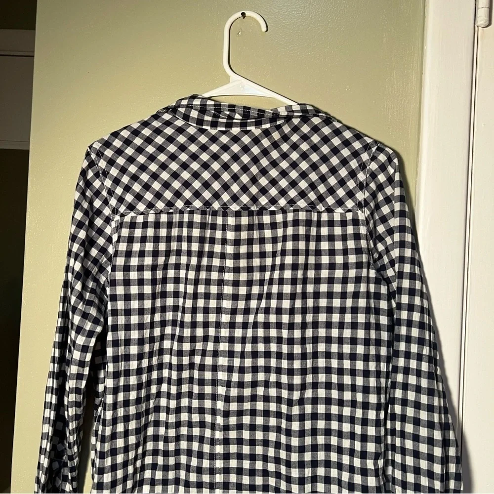 J. Crew Women's Size 6 Boy Shirt‎ Navy Blue White Gingham Button Down C6086